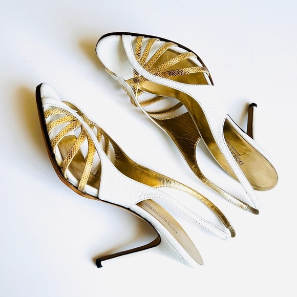 Dolce and Gabbana Leather & Exotic Summer Peep-toe Slingback Sandal Heels 38 - Picture 2 of 14